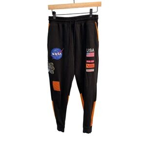 Hudson Outerwear NASA Jogger Sweatpants Mens Medium Black Orange Patches USA